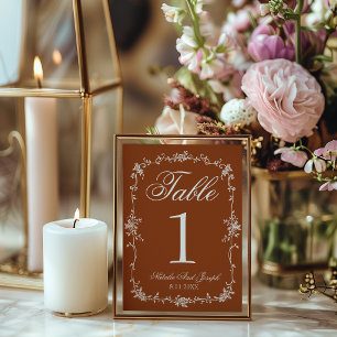 Numéro de table de mariage Floral Orange Brûlé Old