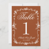 Numéro de table de mariage Floral Orange Brûlé Old (Devant)