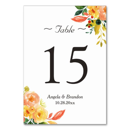 Numéro de table de mariage floral pêche automnal c (Dos)