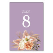 Numéro de table de mariage floral pêche et violet (Dos)