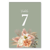 Numéro de table de mariage floral pêche vert sauge (Dos)