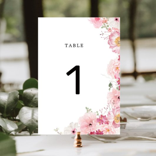 Numéro de table de mariage floral rose