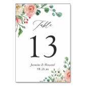 Numéro de table de mariage floral rose aquarelle (Dos)
