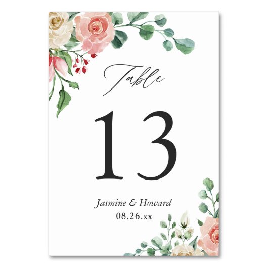 Numéro de table de mariage floral rose aquarelle (Par défaut)