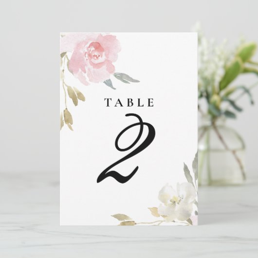 Numéro de table de mariage floral rose classique (Debout devant)