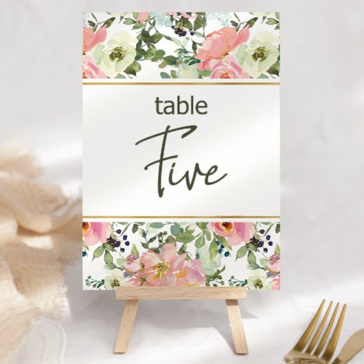 Numéro de table de mariage floral rose coquille d'
