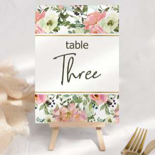 Numéro de table de mariage floral rose coquille d'