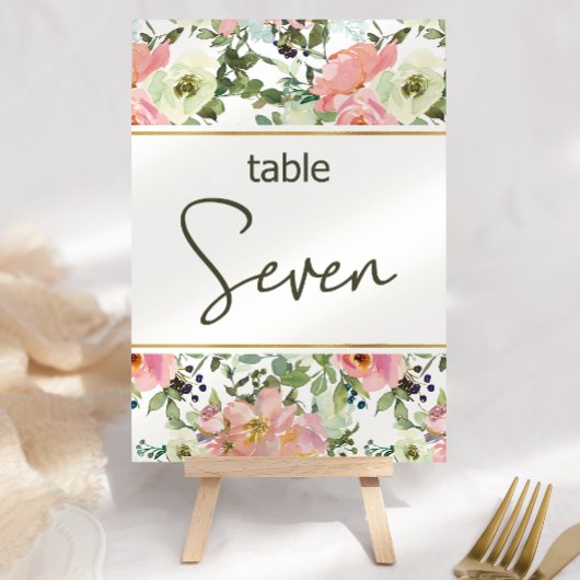 Numéro de table de mariage floral rose coquille d'