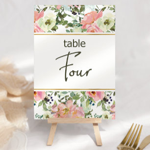 Numéro de table de mariage floral rose coquille d'