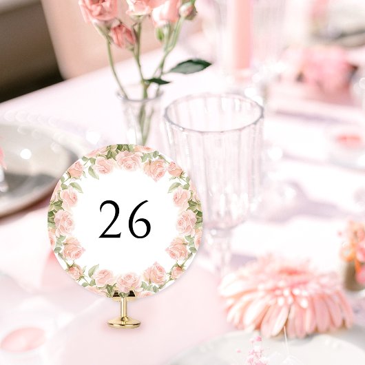 Numéro de table de mariage floral rose pastel