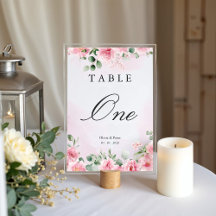 Numéro de table de mariage floral rose poudré