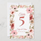 Numéro de table de mariage floral rose romantique (Devant)
