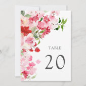 Numéro de table de mariage floral rose rouge (Devant)