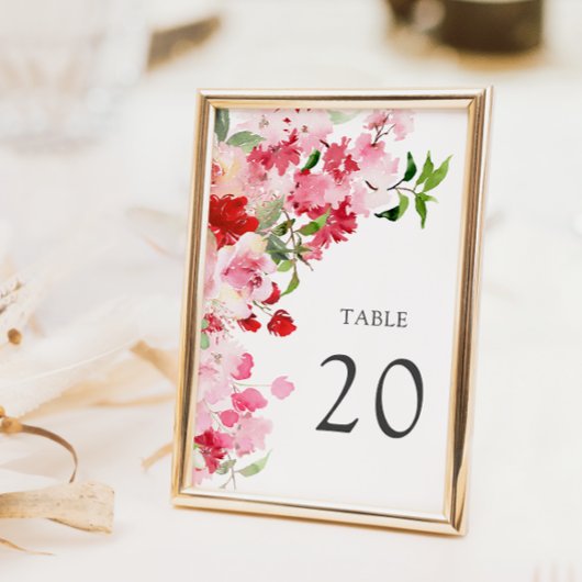 Numéro de table de mariage floral rose rouge
