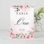 Numéro de table de mariage floral rose tendre (Debout devant)