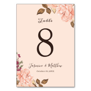 Numéro de table de mariage floral rose Victoria