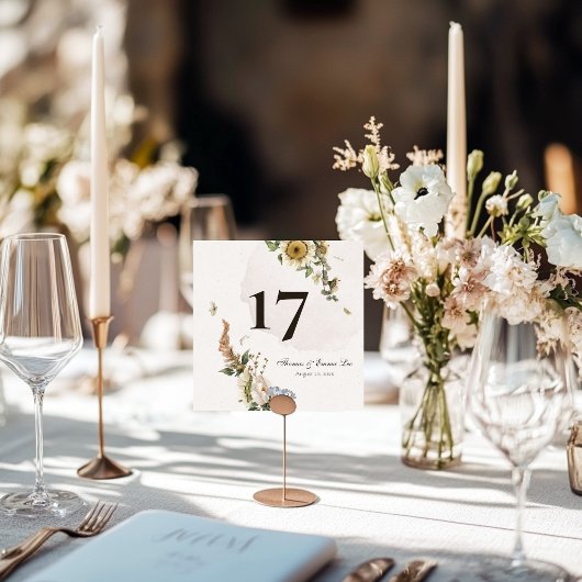 Numéro de table de mariage floral séché Infinite S
