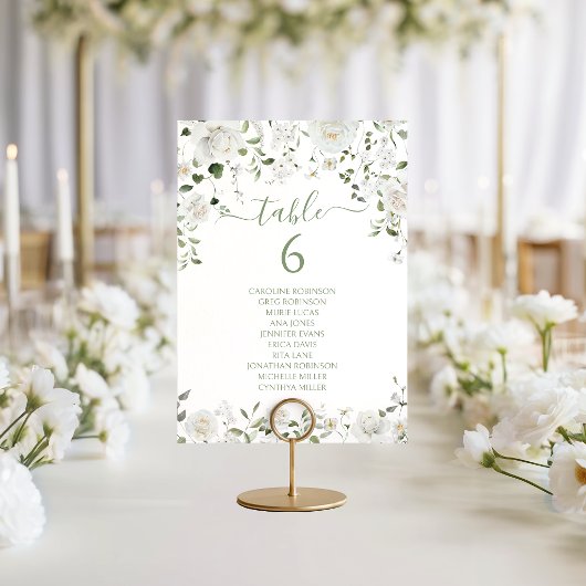 Numéro de table de mariage floral vert blanc moder
