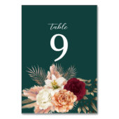 Numéro de table de mariage floral vert émeraude (Dos)