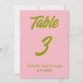 Numéro de table de mariage funky couleur vert rose (Devant)