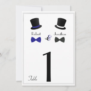 Numéro de table de mariage gay bleu noeud papillon