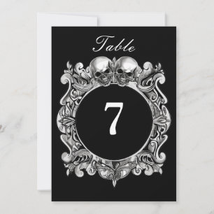 Numéro de table de mariage gothique crânes noir et
