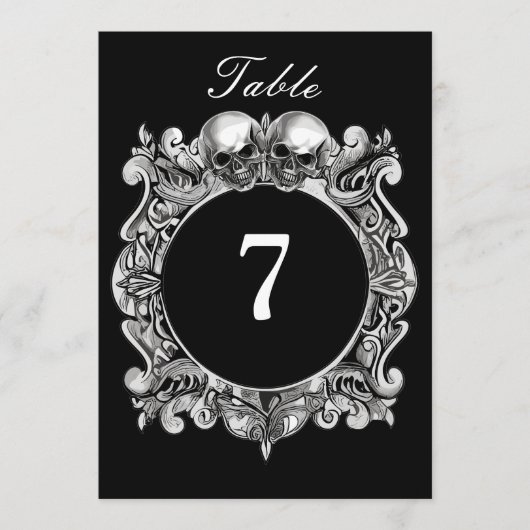 Numéro de table de mariage gothique crânes noir et (Devant)