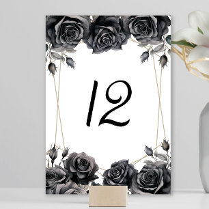 Numéro de table de mariage gothique floral noir