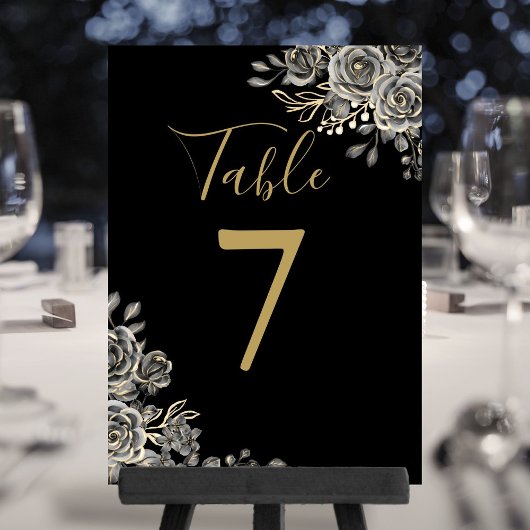 Numéro de table de mariage gothique noir et or
