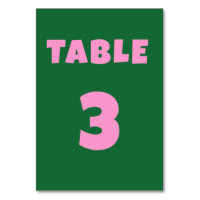 Numéro de table de mariage gras vert rétro rose
