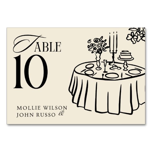 Numéro de table de mariage illustré – Repas élégan (Devant)
