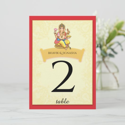 Numéro de table de mariage indien Ganesha (Debout devant)