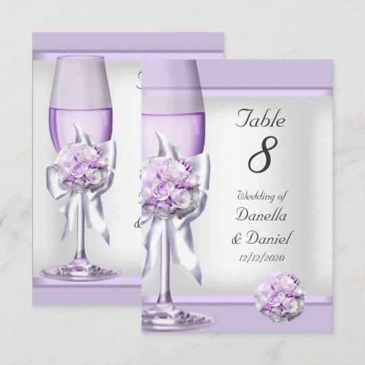 Numéro de table de mariage Lavande Violet Lilac 3 (Devant / Derrière)