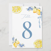 Numéro de table de mariage Lemon Italian Blue Bow  (Devant)