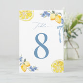 Numéro de table de mariage Lemon Italian Blue Bow  (Debout devant)