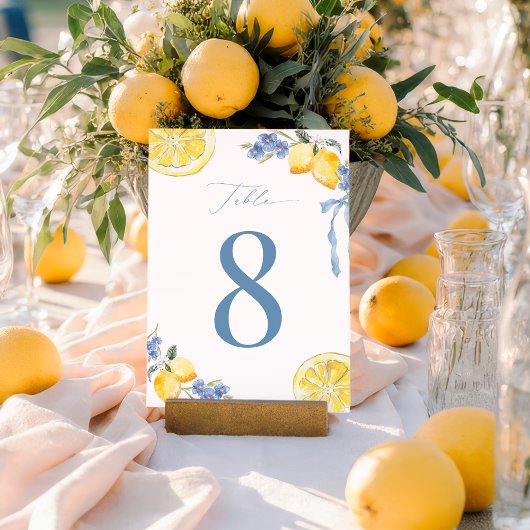 Numéro de table de mariage Lemon Italian Blue Bow 