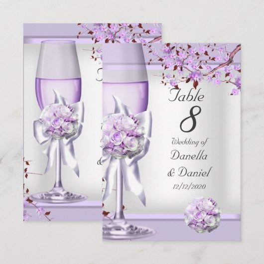 Numéro de table de mariage lilas violet lilas 4 (Devant / Derrière)