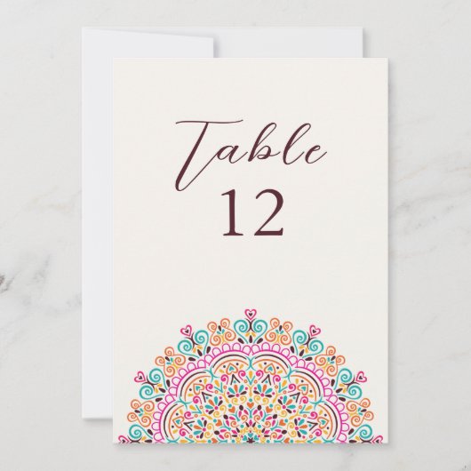 Numéro de table de mariage mandala de terrain mexi (Devant)