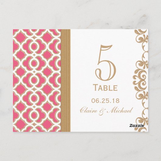 Numéro de table de Mariage marocain rose et or cha (Dos)