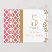 Numéro de table de Mariage marocain rose et or cha (Devant)
