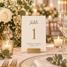 Numéro de table de mariage minimal en ivoire et or