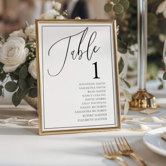 Numéro de table de mariage minimal noir et blanc