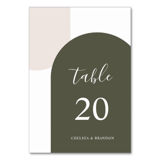 Numéro de table de mariage minimal vert beige bohè (Dos)