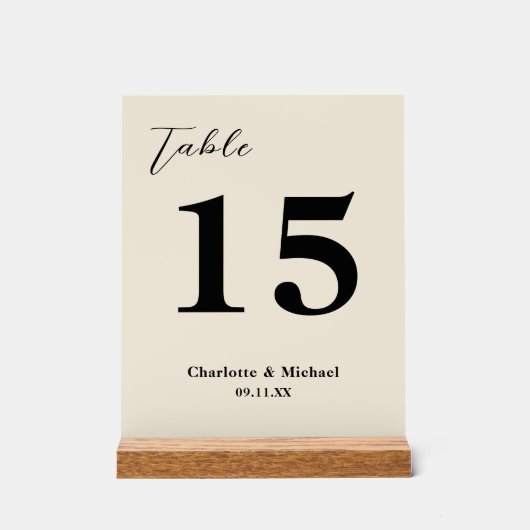 Numéro de table de mariage minimaliste blanc natur (Recto)