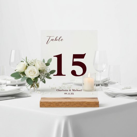 Numéro de table de mariage minimaliste bordeaux pr