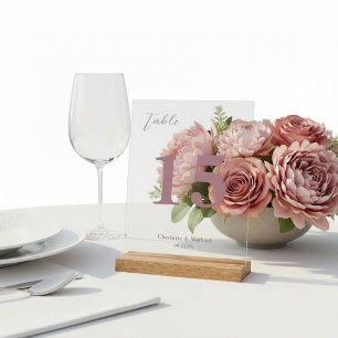 Numéro de table de mariage minimaliste Rose Poussi