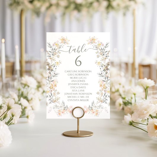 Numéro de table de mariage moderne avec fleurs sau
