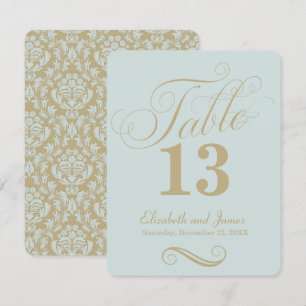 Numéro de table de mariage moderne bleu or script