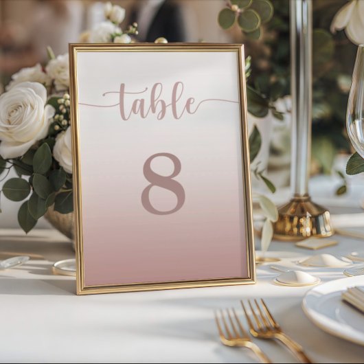 Numéro de table de mariage moderne dégradé or rose