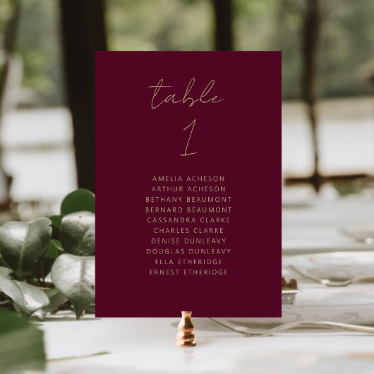 Numéro de table de mariage moderne en or script Bo
